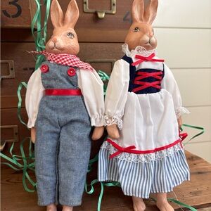 Vintage Rabbit Doll Set Bunny Farmers
